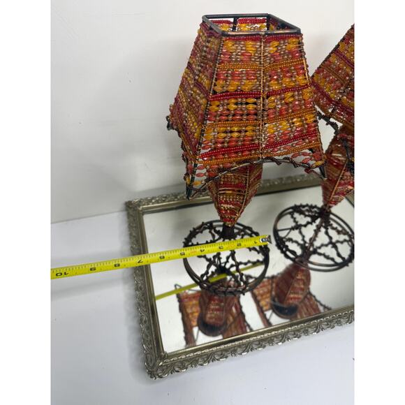 Vintage beaded tea light lamps , beaded candle holders , Red Orange beaded decor - Picture 5 of 7